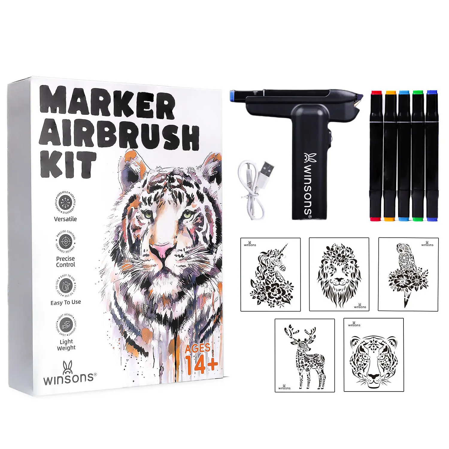 WINSONS Cordless Electric Airbrush Marker Kit - Office Stationery Writing & Correction Tool for Artists, Mirrors, DIY Crafts, Artwork, Customizing Personal Items
