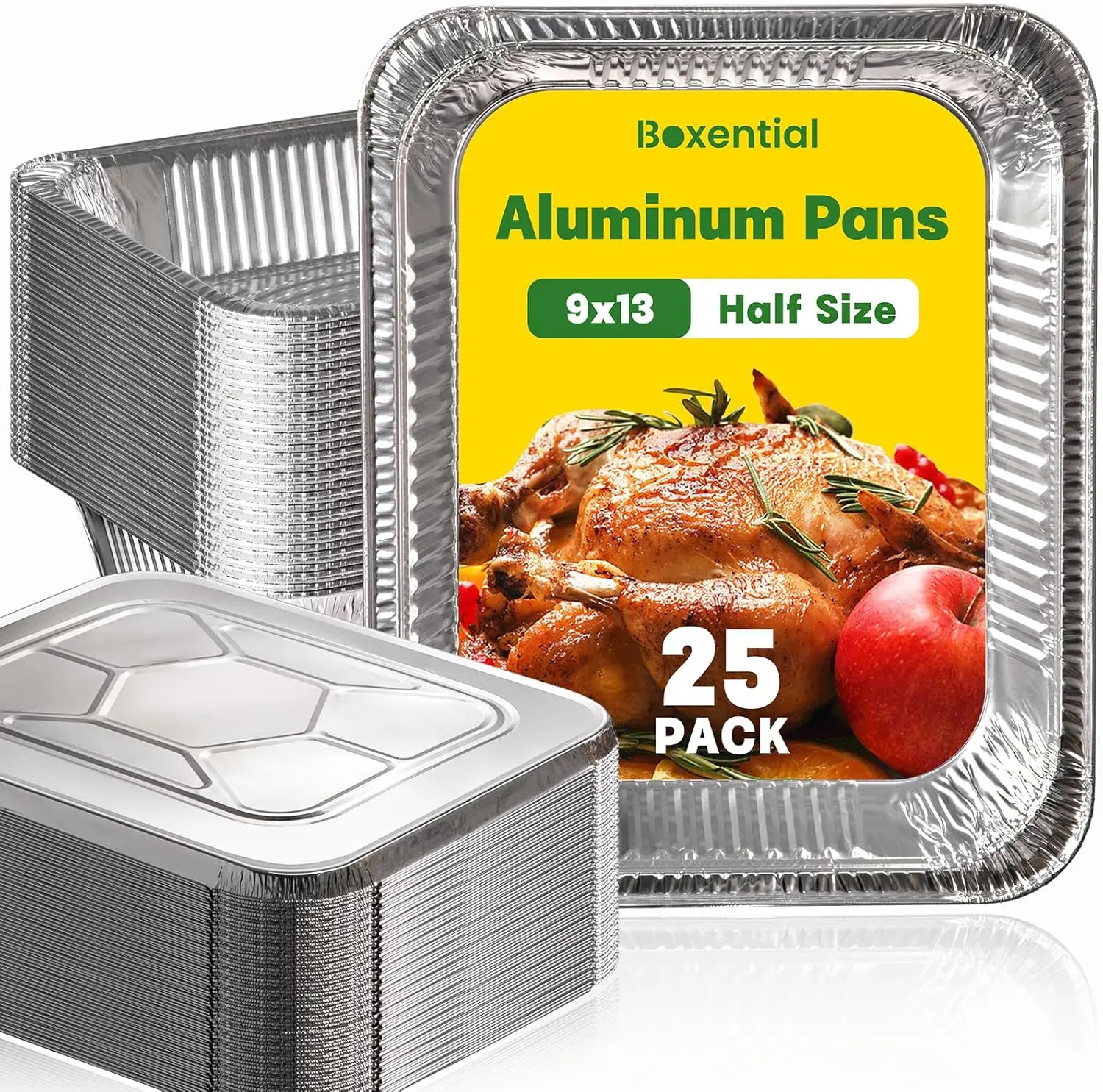 25-Pack Heavy Duty 9x13 Aluminum Foil Pans with Lids - Extra Thick Disposable Baking Trays for Cooking, Roasting, Meal Prep, Catering & Steam Tables