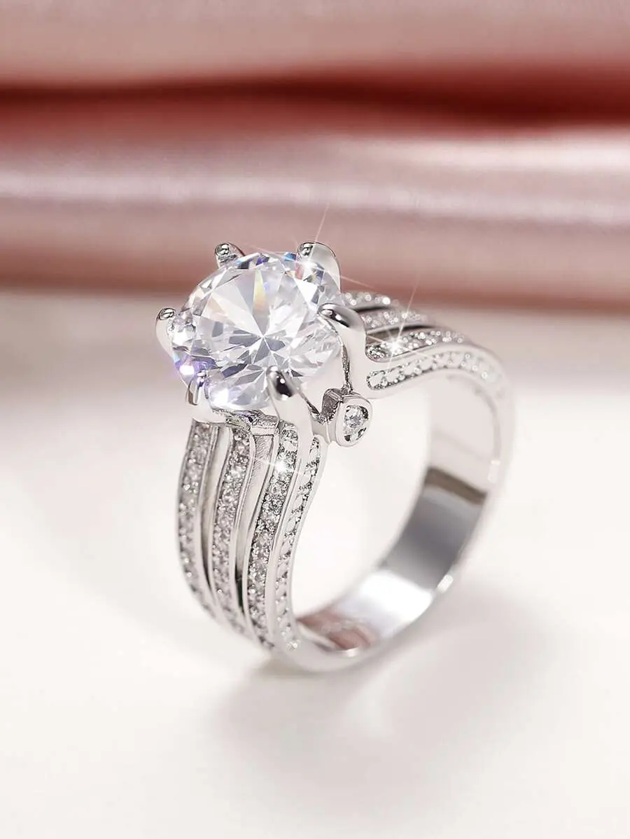 Engagement ring  colors Yellow Gold, Silver, Rose Gold for you to choose, luxurious with round Cubic Zirconia stone - Elegant wedding anniversary jewelry gift for women