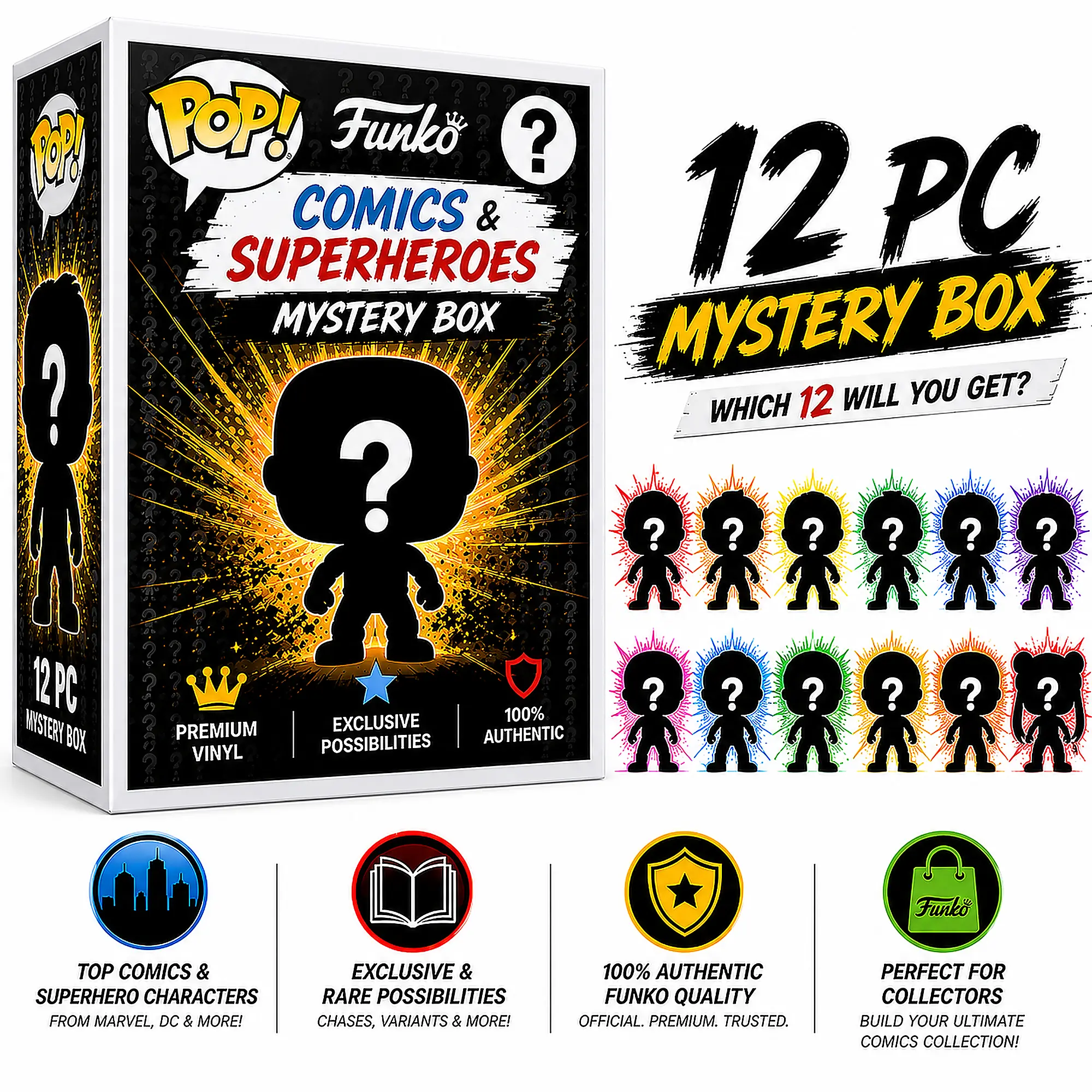 Funko Comics & Superheroes Mystery Blind Box Case | 12-Pack Funko Pops