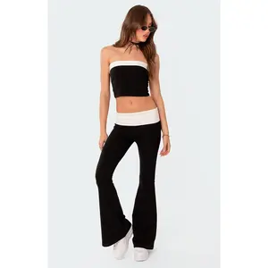 Edikted Women's Contrast Fold Over Flared Leggings