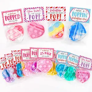 Valentines Day Gifts for Kids - Set of 25 Valentine Cards with Heart Pop Keychains - Bulk Fidget Toys for School Classroom Gift Exchange - Valentine's Day Party Favors for Toddlers Girls Boys