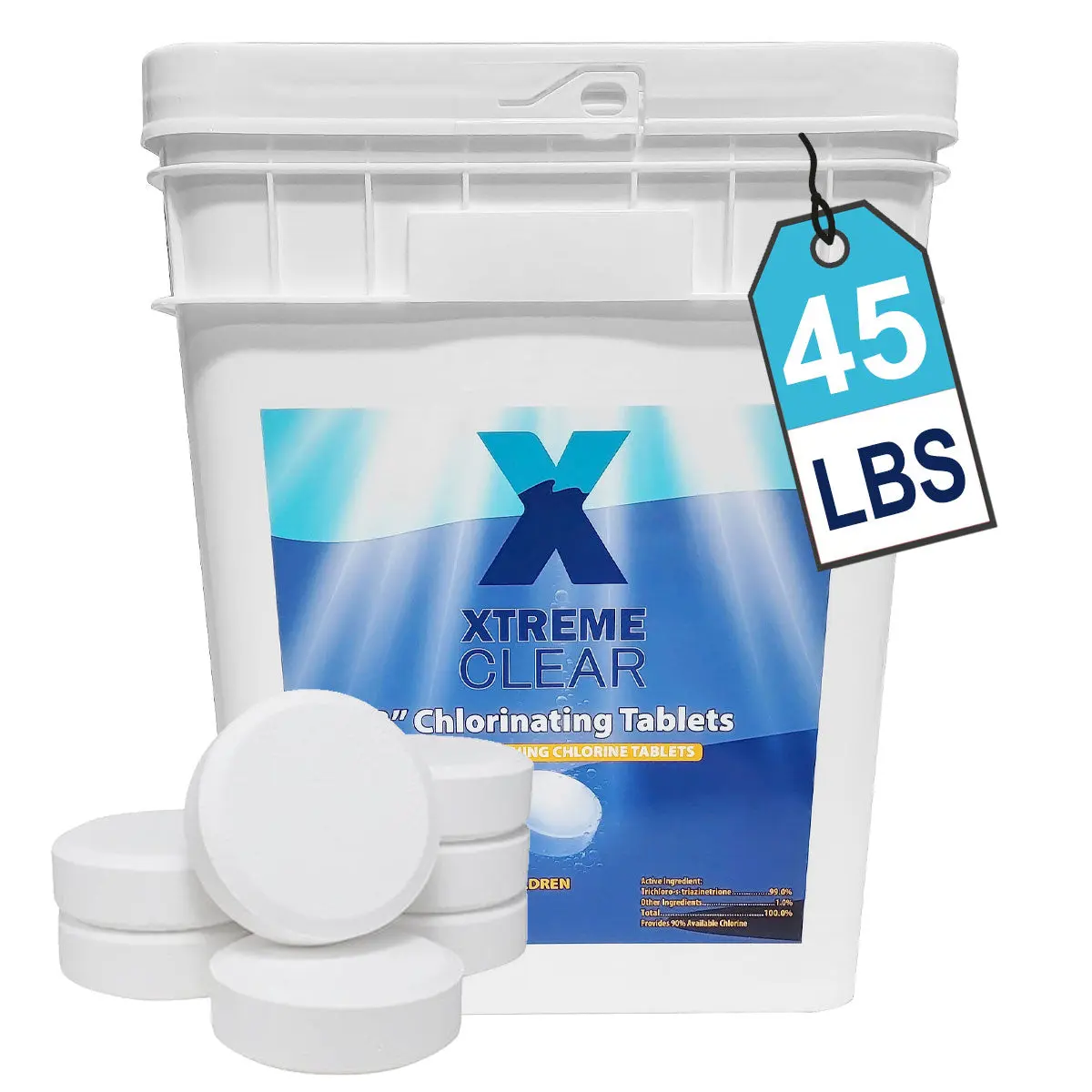 XtremeClear 3-in Stabilized Individually Wrapped Tablets, 45-lb HTH Pool Supply with Versatile Pool Accessories (Swimming, Inground Compatibility), Swimming Pool Accessories