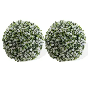 Garvee 21.6 in Artificial Topiary Balls 2PCS,  Flower Topiary Ball  Decorative Balls for Outdoor Patio Garden and Indoor, Wedding Decoration, White
