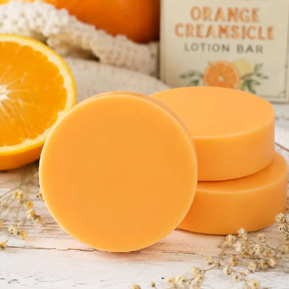Handmade Beeswax Orange Creamsicle Lotion Bar Moisturizer - Fresh Vanilla Scents Blend, Unisex Gentle Daily Vanilla Body Care, Botanical Shea & Antioxidant Fruit-Based Butters, Moisturizing Nourishing Hydration, Melts Easily for Dry Summer Skin, Antioxida