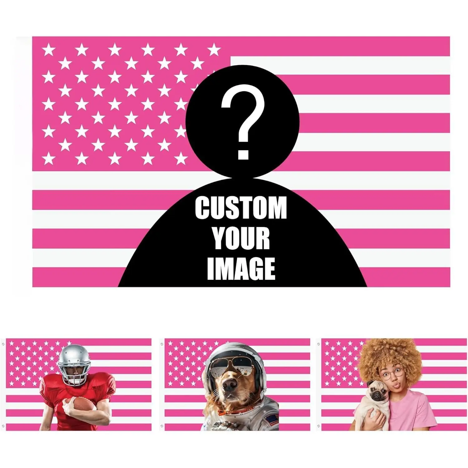 Custom Pink American Flag with Your Photos for Room Decorate Clubs Concerts Bars University Dormitories Living Rooms Bedrooms (Pink America Flag)