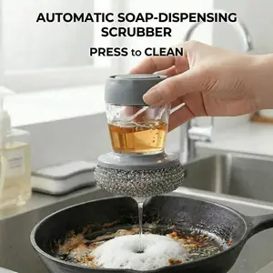 Automatic Liquid Filling Comfort Handle Soap Dispenser for Kitchen Sink Pot Bowl Cleaning Tackle Tough Stain Grease Removal Brush Applicator Glove Brush Squeegee Powerful Rust Magic Sponge