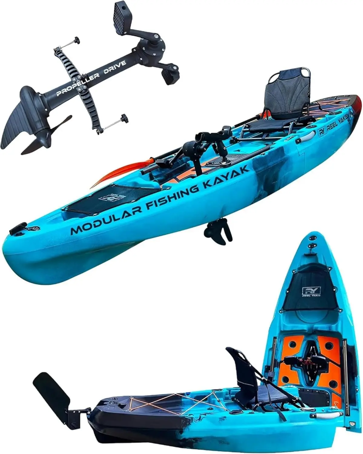 Reel Yaks Rapido Modular Fishing Kayak, 10.8ft, 440lb Capacity | Blue Black Camo, Pedal Kayaks for Adults & Youth, Sit on Top, Lightweight, Portable, Fits in Trunks & Closets, Gear Storage