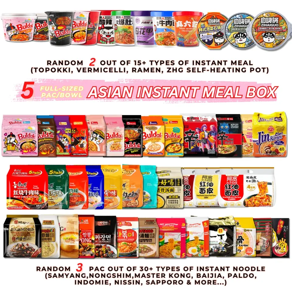 Asian Instant Ramen & Food Variety Bundle - 3 Full-Sized Packs, 2 Ramen Bowls, 45+ Choices Including Spicy, Chicken Noodles & Brands Samyang, Nongshim, Master Kong, BAIJIA, ZHG Self-Heating Rice Pot, Paldo, Indomie, Nissin - Value-Sized Assorted Flavors,,