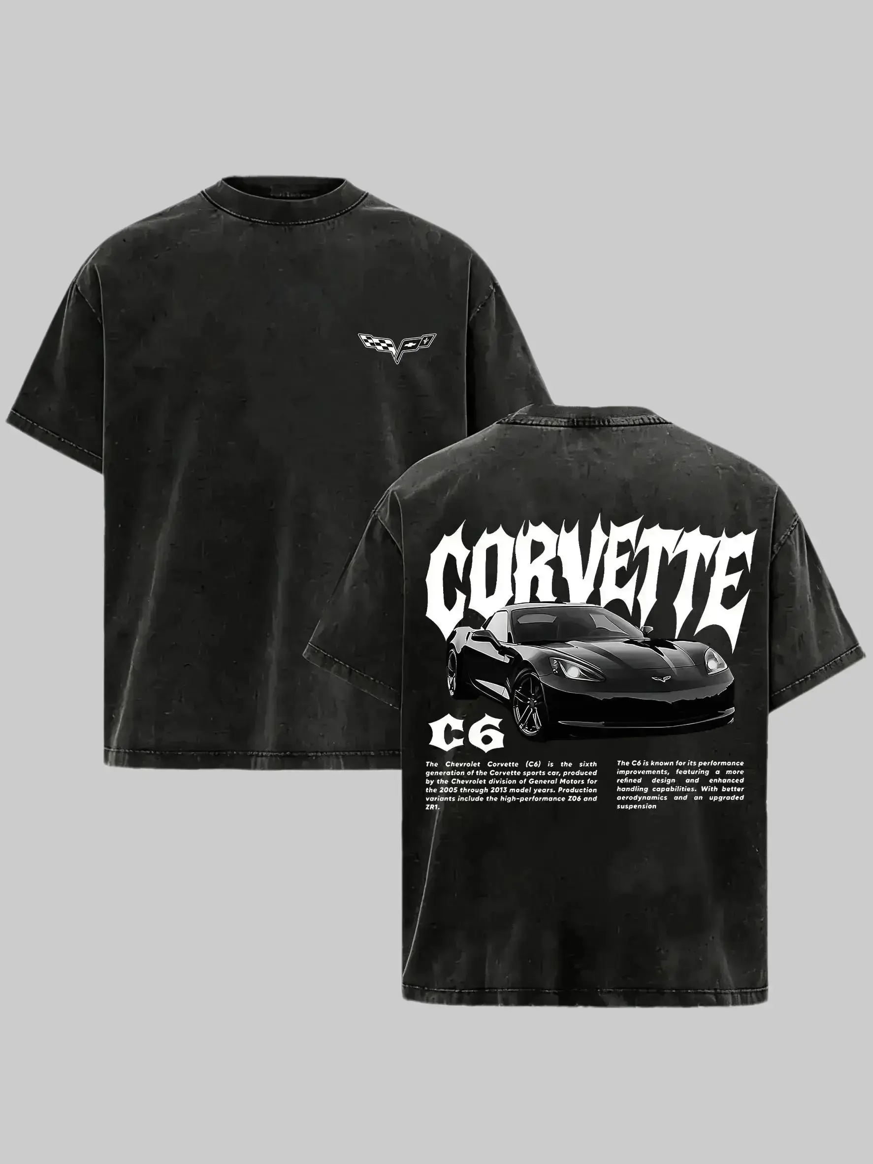 Vintage Washed Corvette C6 Graphic T-Shirt,  Washed Racing Car Tee, Classic Sports Car Merch for Men & Boys, Trendy Retro Unisex Top good funny trendy t-shirts，graphic streetwear t-shirt symbol t-shirt invincible shirt humor shirt