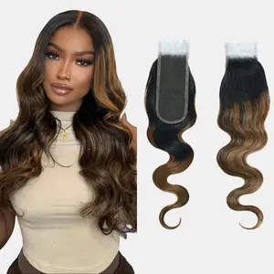 [Wequeen]  Pre-colored #FB30 2"x6" Lace Closure #P4/27 Highlight Upgrade Body Wave Transparent Lace 14-18inch Budget Friendly