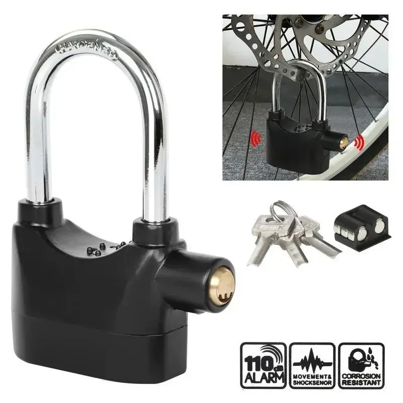 110DB Alarmed Heavy-Duty Keyed Padlock 3 Keys, Waterproof Outdoor Security Lock for Motorcycle, Gate, Storage Unit
