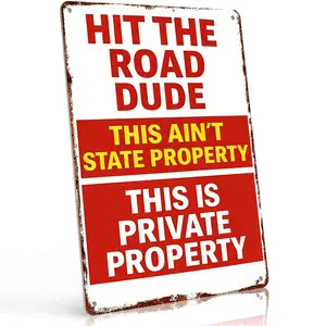 8x12 Inch Aluminum "Hit The Road Dude This Is Private Property" Metal Sign – Sassy Warning Wall Art for Driveway, Yard & Garage. Bold Red & White Style, Rustproof & Easy to Hang. Great for Property Owners With Attitude.