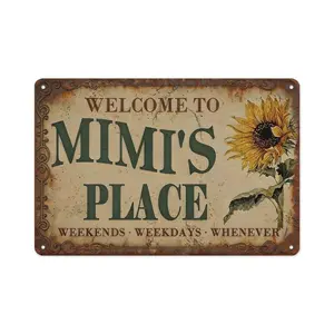 1PC 8x12 in Vintage Aluminium Tin Sign - "Welcome To Mimi's Place" Rustic Sunflower Wall Art, High-Quality Rectangle Home Decor Plaque, Easy-Mount Gift for Home Decor Enthusiasts
