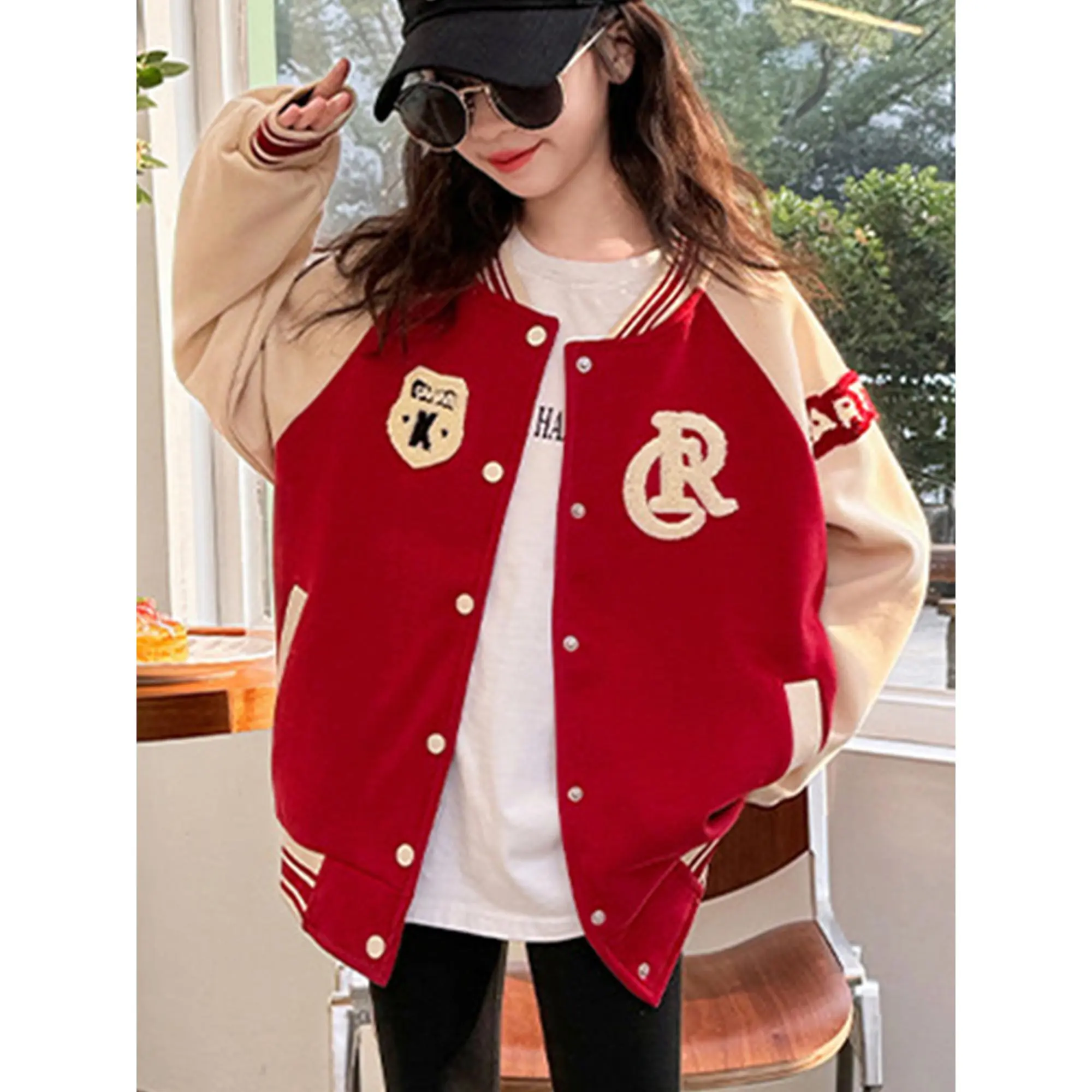 Girls' Winter Varsity Jacket - Varsity Letterman Coat with & Pockets, Lettering (Letter Jackets), Casual College Outfit for Events, Hand Washable Outerwear