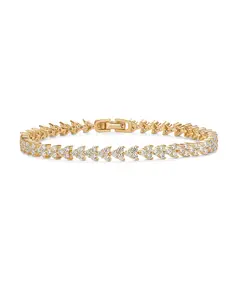 PAVOI 14K Gold Plated Cubic Zirconia Trinity Classic Tennis Bracelet - Dainty Bracelets for Women - Bridal Wedding Jewelry