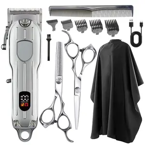 Professional Men's Cordless Haircutting Trimming Kit – Low-Noise Motor High-Quality Stainless Steel Scissors, Multi-Functional Grooming Set with Clipper Comb Bib for Home & Barbershop