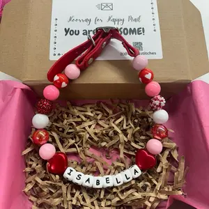 Valentines Beaded Name Collar for Dogs - Small, Medium and Large Pets-Adjustable Handmade in the USA with Colorful Beads-Personalized Colors-Isabella