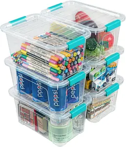 6 Pack Clear Storage Bins with Lids, 7 Quart Stackable Plastic Storage Containers with Secure Black Buckle Latch, Durable Storage Organizer Boxes for Pantry Closet Office Classroom