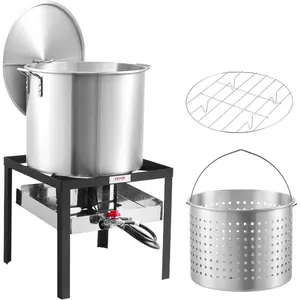 VEVOR 80 Qt Seafood Boiling Kit with Strainer, Outdoor Seafood Boil Pot and Basket, Cooking Set for Crab Crawfish Lobster Boiling, Aluminum Stockpot with 100, 000 BTUs Propane Burner and Steamer RackVEVOR Super Brand Day