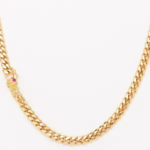 [ICE HUE] Unisex 18K Gold Vacuum Plated Copper Cuban Link Chain Necklace - 5A+ Sri Lanka Zircon Skull Design, Long Chains, Hip Hop Style, Luxury Costume Jewelry for Daily Wear, Gift Idea,summervibes