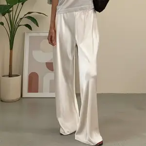Women's Satin Wide-Leg Pants - High-Waist Loose Fit Flowy Casual Trousers