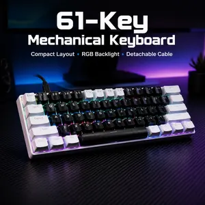 Gaming keyboard — 61‑key wired mechanical keyboard, RGB backlit 60% compact gaming keyboard, compatible with PCs, laptops, and Mac devices, supports hot‑swappable Type‑C interface.