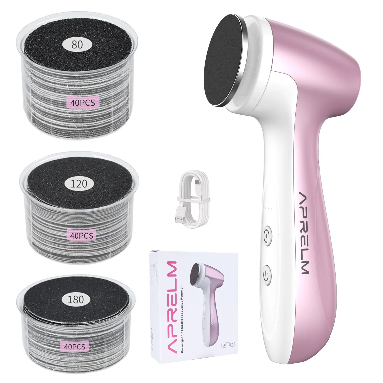 APRELM-E7 Rechargeable Electric Foot Callus Remover — Includes 180 Replacement Abrasive Pads | Waterless Electronic Foot File | Cordless Nail Buffer | Professional Foot Care Tool | Dead Skin Remover | An Essential for At-Home Pedicures #GlobalFavorites