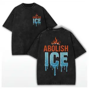 ABOLISH ICE Washed Cotton Vintage T-Shirt, Retro Bold Slogan Anti Maga FCK ICE Tee, Unisex Immigration Human Rights Shirt