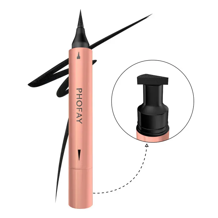 2-in-1 Winged Eyeliner Stamp, Waterproof Long Lasting Liquid Eye Liner Pen, Double Ended Seal Liner for Perfect Winged Cat Eye, Smudge-Proof Eye Makeup