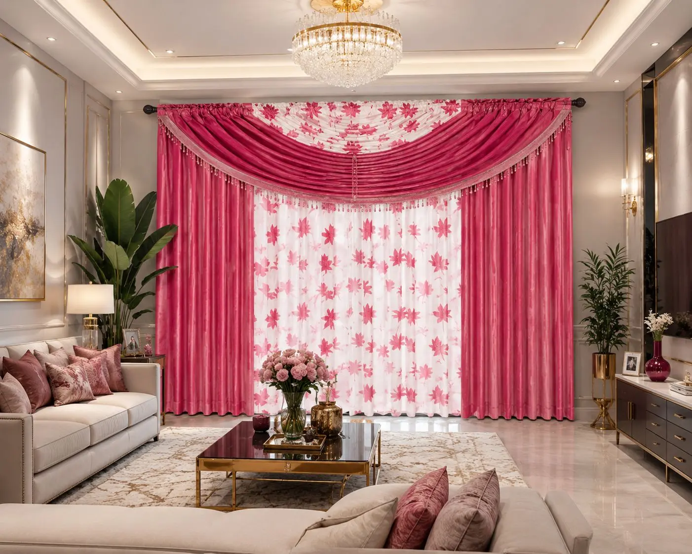 Luxury 4-Piece Sheer Window Curtain Set with Attached Valance