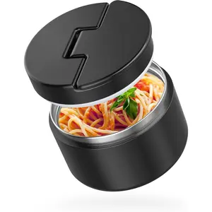 12oz Twist-Free Leakproof Vacuum Insulated Stainless Steel Wide Mouth Soup Thermo Food Jar Lunch Container for Hot Food Kids (Black)