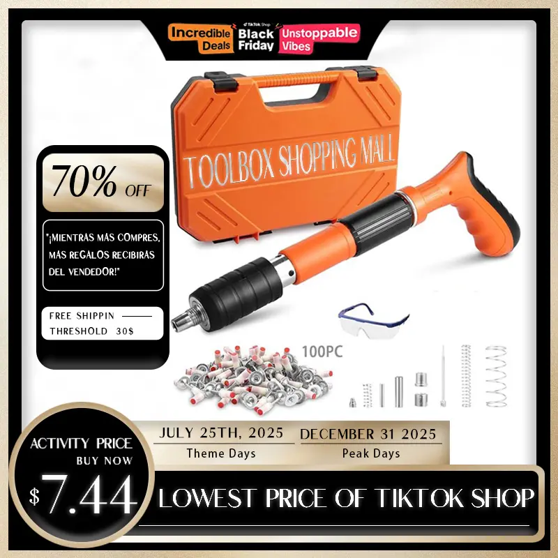 Manual Mini Steel Nail Gun 5 Gears Power Adjustable Wall Nail Guns for Ceiling，Manual Steel Nails Gun Tool, Concrete Nail Gun, Mini Portable Nail Shooting Machine with 100 Nails (Nail Gun Set)