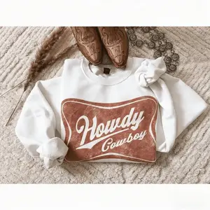 Women's Howdy Cowboy Crewneck Cotton Pullover - Casual, Gender-Neutral, Humorous, Multi-Size, Soft Western Yee Haw Hooded Sweatshirt for Women, Casual Women's Hoodies, Gender-Neutral Women's Hoodies