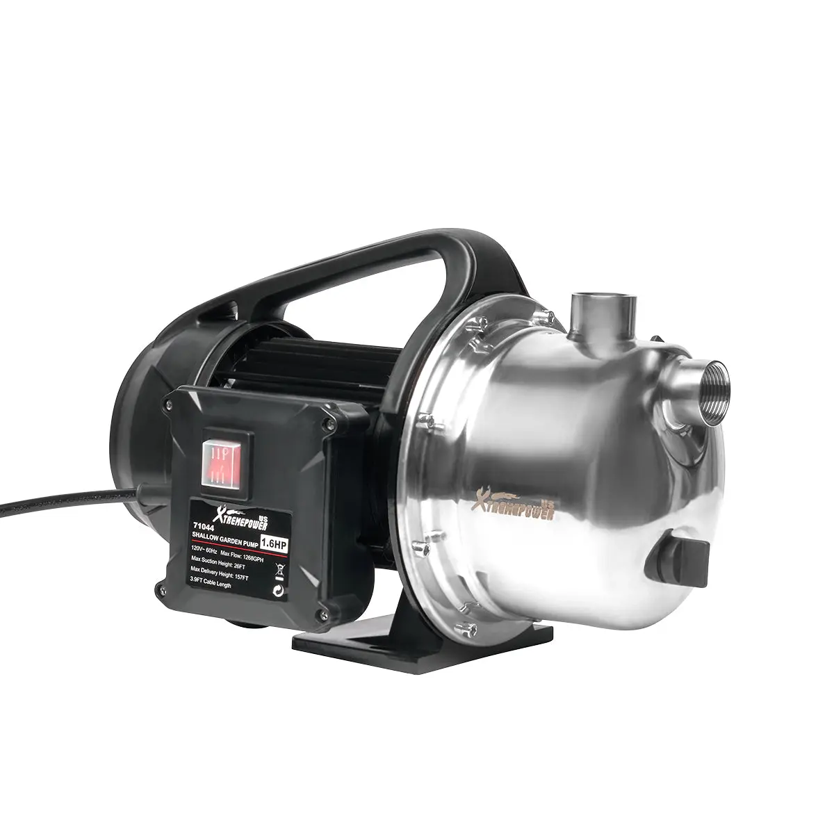 XtremepowerUS 1.6HP Stainless Steel Shallow Well Jet Pump - 1268GPH, 1" Water Transfer Pump with Carry Handle for Irrigation Backyard, Garden Sprinkler System, Rain Barrels, Ponds, Cabins