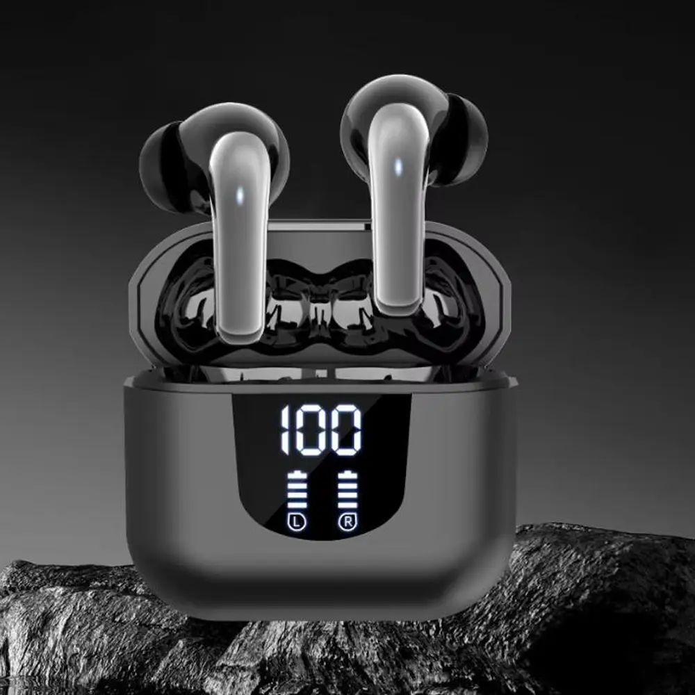 TEMPOMIND True Wireless Bluetooth Earbuds - Cordless In-Ear Headphones with LED Display Power, Compact Battery-Powered for Music Listening, Cell Phone Calls, Not Water Resistant (Includes Batteries for Cells Use)