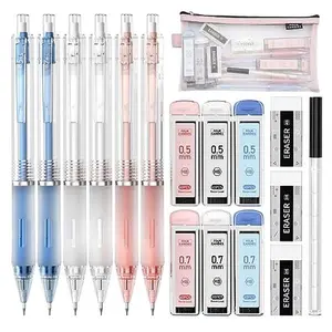Four Candies Mechanical Pencil Set with Case, 6PCS Aesthetic Mechanical Pencils 0.5 & 0.7mm with 360PCS HB Lead Refills, 12PCS Erasers, Cute Mechanical Pencils for Writing, Drawing and Sketching