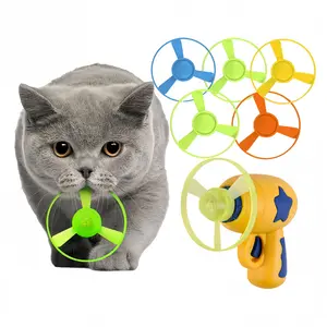 6 Pcs Cat Fetch Toy Set Launcher Gun, Flying Disc Toy, Cat Track Toy for Cat Training Hunting Chasing Interactive Cat Toys for Bored Indoor, Cute Kitten Kitty Toys, Flying Propellers For Dog and Puppy Toy Pet Supplies, Cat Stuff Outdoorfun, Dog Stuff outd