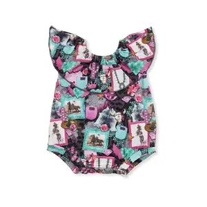 Western purple cow Printed OnePieces for Girls