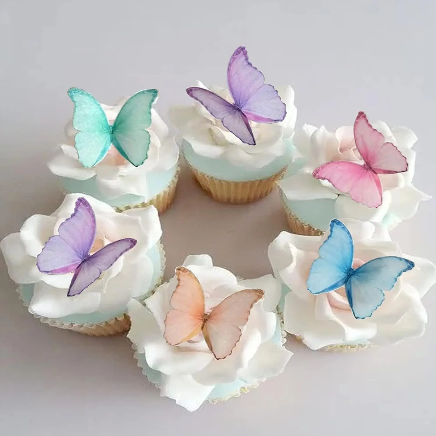 Edible Wafer Paper Butterflies, 48-Piece 5 Color Mixed Purple Cake Decorations, Cupcake Toppers for Bakeware Decorating Tools, Butterfly