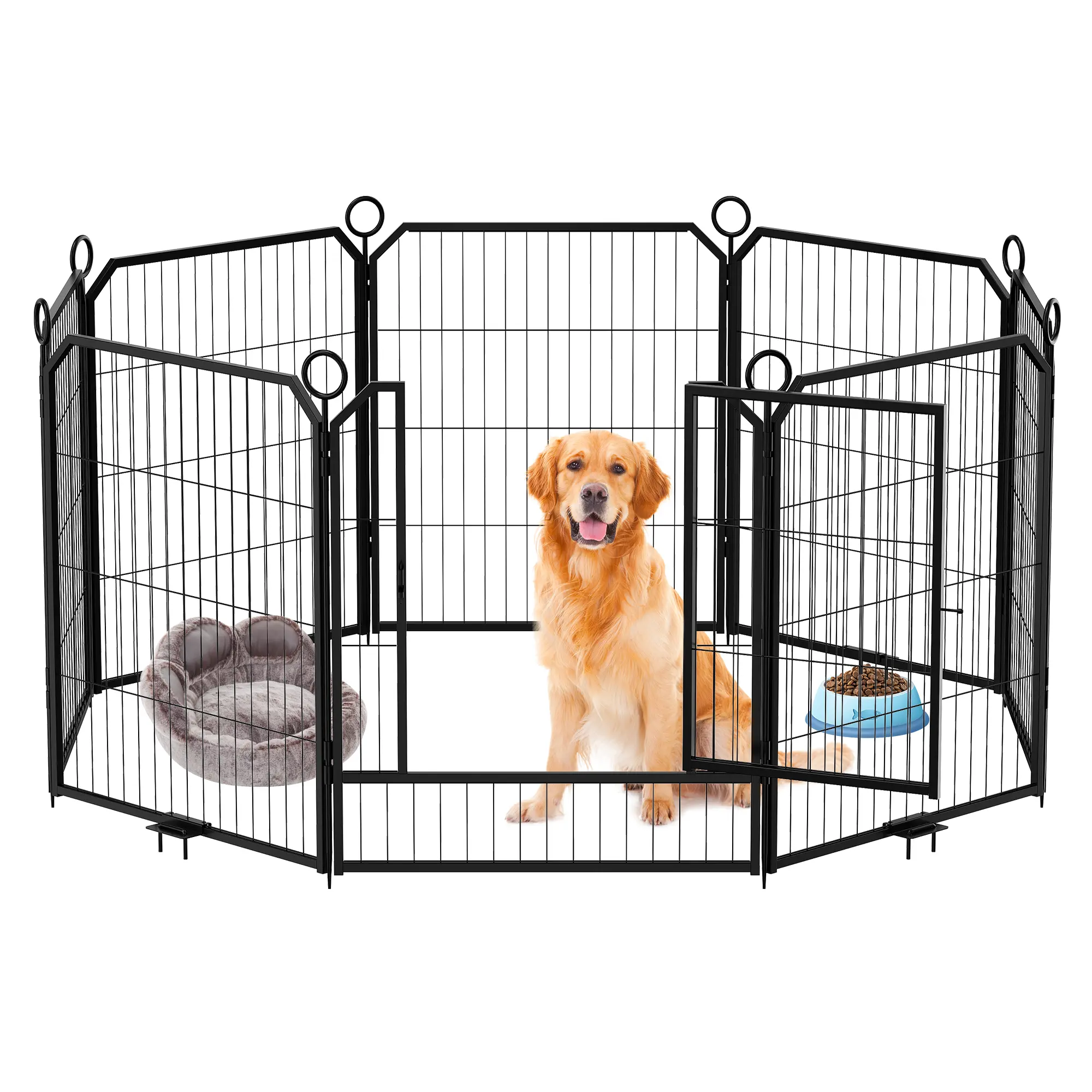 Indoor Dog Playpen 24 Inch, Heavy Duty Metal Animal Barrier Fence with 8 Panels and Door, Portable Outdoor Dog Kennel, Foldable Pet Exercise Pen for RV Camping Garden Yard, Easy Setup