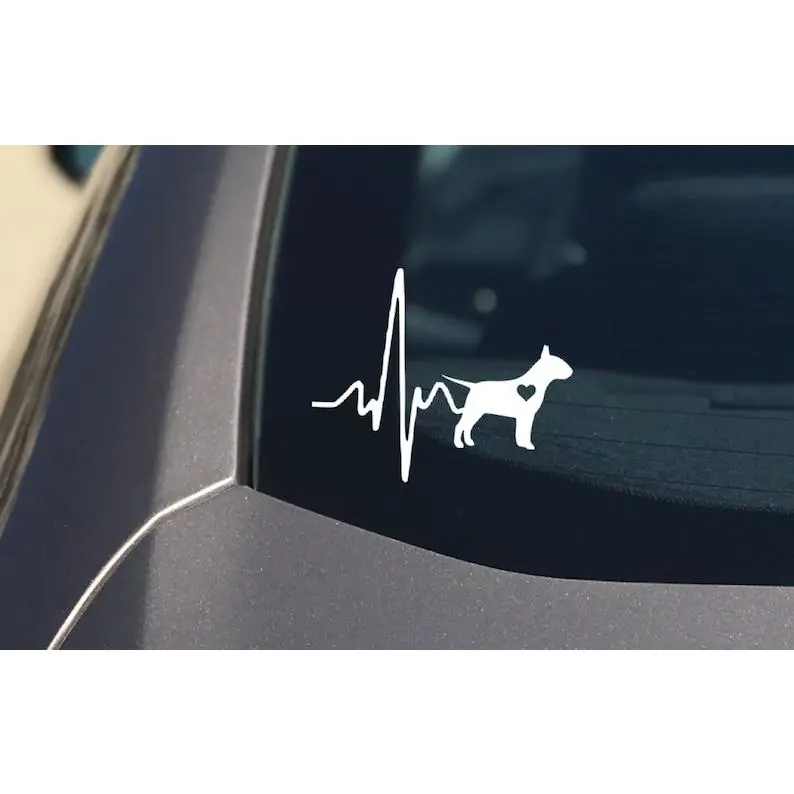 Bull Terrier Lifeline Car Decal Sticker. Love Bull Terrier Vinyl Heartbeat Decal. Dog Breed Heart