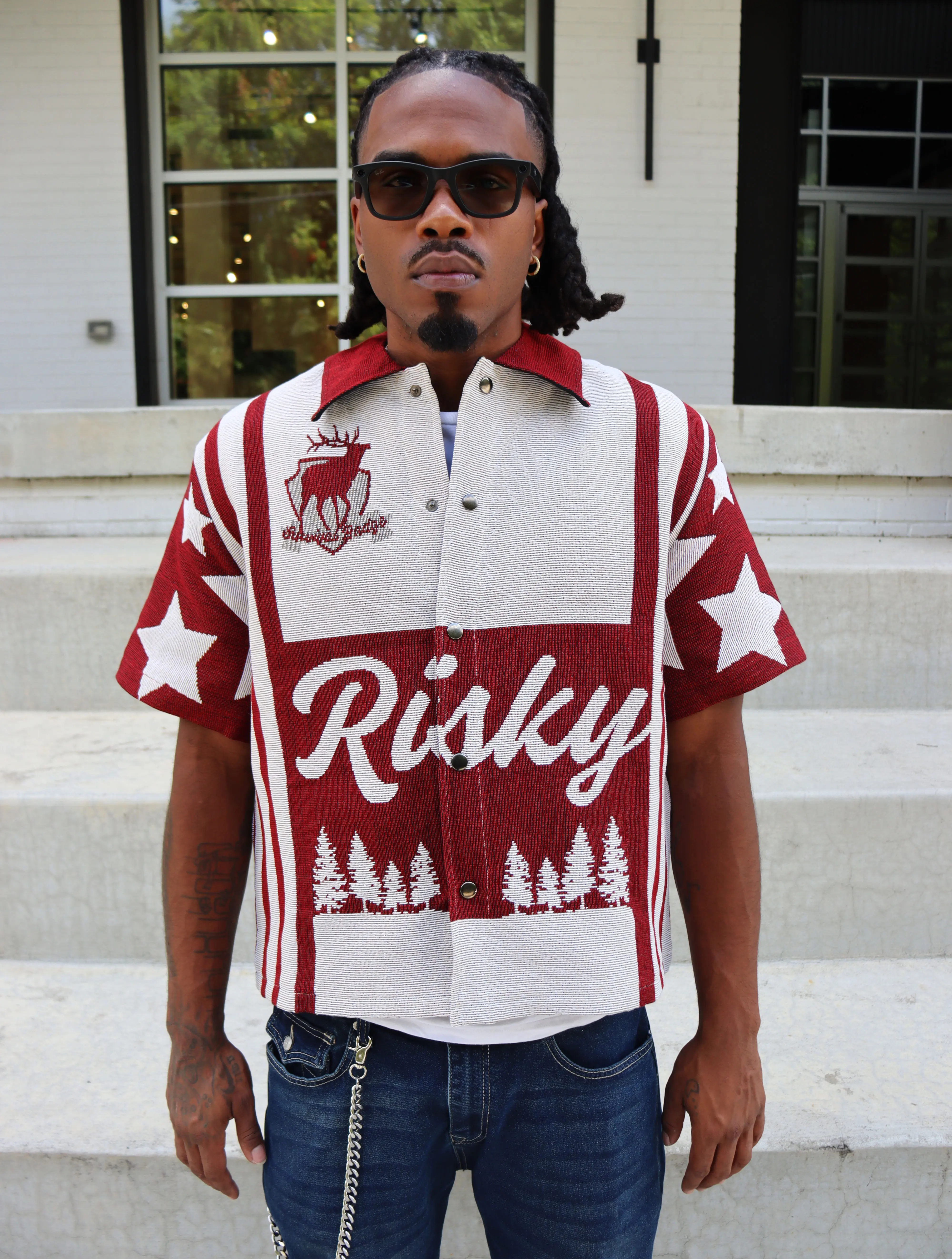 Handmade Boy Scout Burgundy Tapestry Button Up Shirt