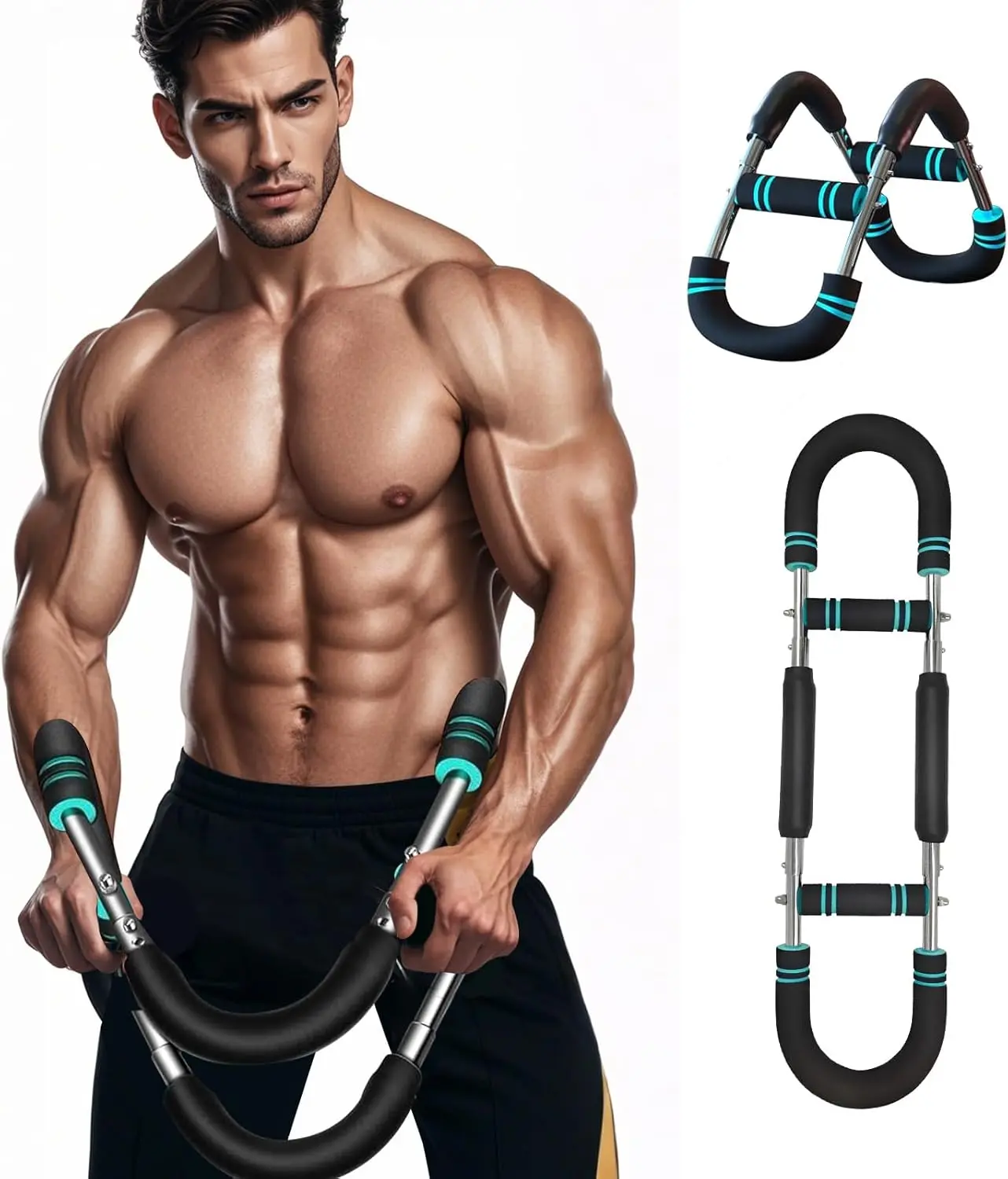 Adjustable Twister Arm Trainer, U-Shaped Chest and Arm Strengthener with 3 Resistance Levels, Foam Handles & Leather Shield for Home Gym Workouts, Shoulder Arm Exerciser