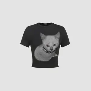 Cider [size 2-10] Round Neckline Cat Graphic Tee