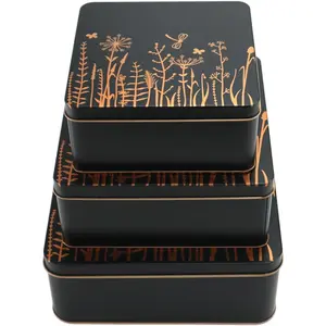 3Pcs Decorative Rural Square Tin Storage Boxes with Lids Tinplate Gift Containers for Candy Cookie Chocolate Tea Coffee Cosmetics Jewelry Photos