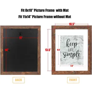 Rustic Brown 11x14 Picture Frame - Made to Display Pictures 8x10 with Mat or 11x14 Without Mat - Wide Molding - Wall Mounting Material Included Decor Photo