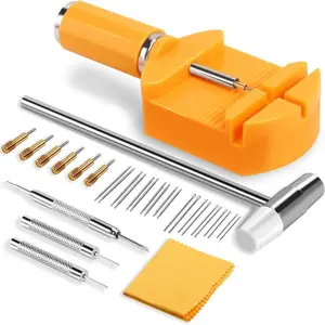32-Piece Professional Watch Link Removal Kit - Strap Adjuster with Spring Bars, Cotter Pins, Hammer, Solid Adjustable Frames, High-Quality Rust-Resistant Steel for Removable Band Replacement