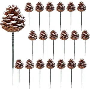 20 count Christmas Pine Cones Decorations Picks - Snow Pine Cone for Xmas Tree Garland Wreath Ornaments Pinecones Decorating Winter Holidays