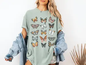 Oversized Butterfly Washed Comfort Colors Shirt, Butterfly Tshirt, Boho Tshirt, Cottagecore Tee, Vintage Butterfly Shirt, Oversized Fit